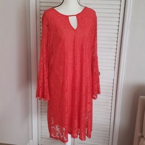 NWOT HAAN Orange Lace Dress w/Bell Sleeves,Size 2X